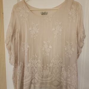 Pale Pink Floral Lace-Embroidered Women's Blouse